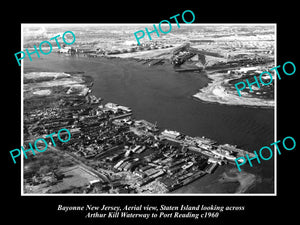 OLD LARGE HISTORIC PHOTO OF BAYONNE NEW JERSEY, AERIAL VIEW OF STATEN IS c1960