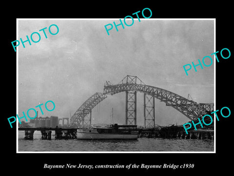 OLD LARGE HISTORIC PHOTO OF BAYONNE NEW JERSEY, CONTRUCTION OF THE BRIDGE c1930