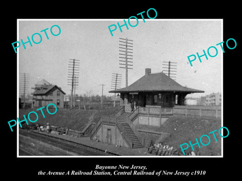 OLD LARGE HISTORIC PHOTO OF BAYONNE NEW JERSEY, AVENUE A RAILROAD STATION c1910