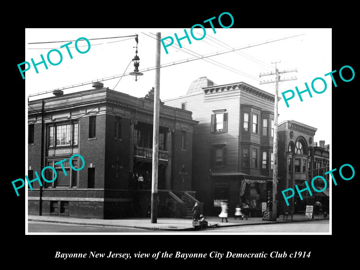 OLD LARGE HISTORIC PHOTO OF BAYONNE NEW JERSEY, THE DEMOCRATIC CLUB c1914