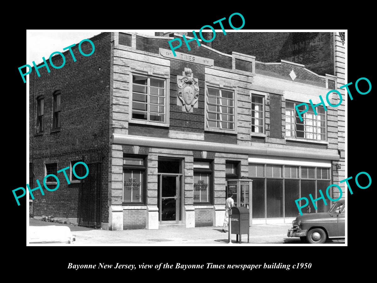 OLD LARGE HISTORIC PHOTO OF BAYONNE NEW JERSEY, TIMES NEWSPAPER BUILDING c1950