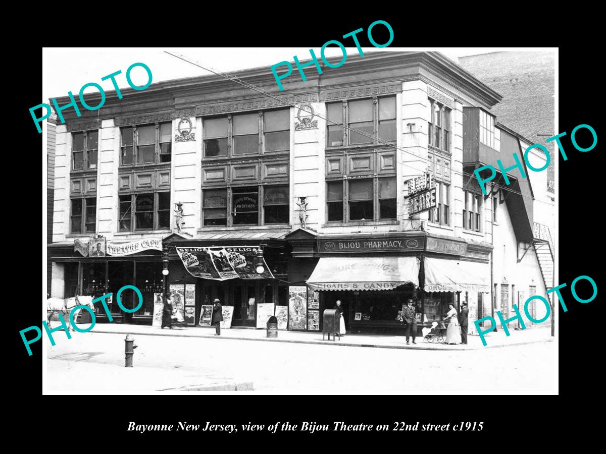 OLD LARGE HISTORIC PHOTO OF BAYONNE NEW JERSEY, VIEW OF THE BIJOU THEATRE c1915