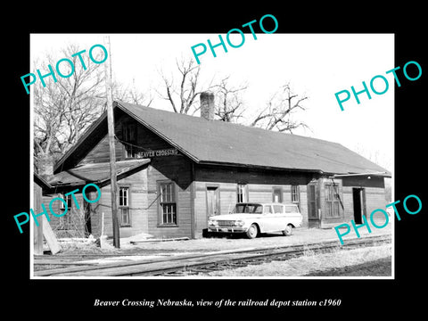 OLD LARGE HISTORIC PHOTO OF BEAVER CROSSING NEBRASKA, THE RAILROAD DEPOT c1960