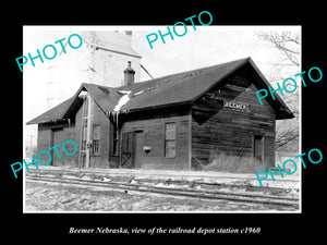 OLD LARGE HISTORIC PHOTO OF BEEMER NEBRASKA, THE RAILROAD DEPOT STATION c1960