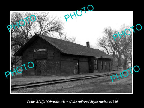 OLD LARGE HISTORIC PHOTO OF CEDAR BLUFFS NEBRASKA, RAILROAD DEPOT STATION c1960