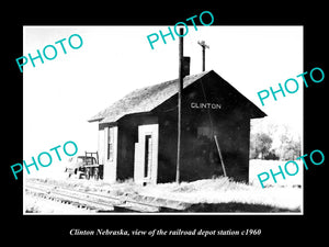 OLD LARGE HISTORIC PHOTO OF CLINTON NEBRASKA, THE RAILROAD DEPOT STATION c1960