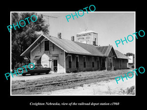 OLD LARGE HISTORIC PHOTO OF CREIGHTON NEBRASKA, THE RAILROAD DEPOT STATION c1960