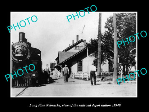 OLD LARGE HISTORIC PHOTO OF LONG PINE NEBRASKA, THE RAILROAD DEPOT STATION c1940