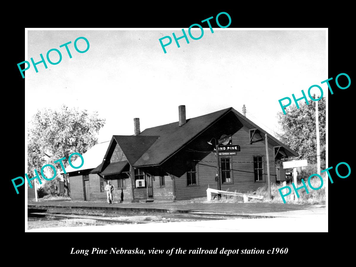 OLD LARGE HISTORIC PHOTO OF LONG PINE NEBRASKA, THE RAILROAD DEPOT STATION c1960