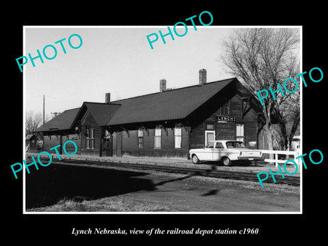 OLD LARGE HISTORIC PHOTO OF LYNCH NEBRASKA, THE RAILROAD DEPOT STATION c1960