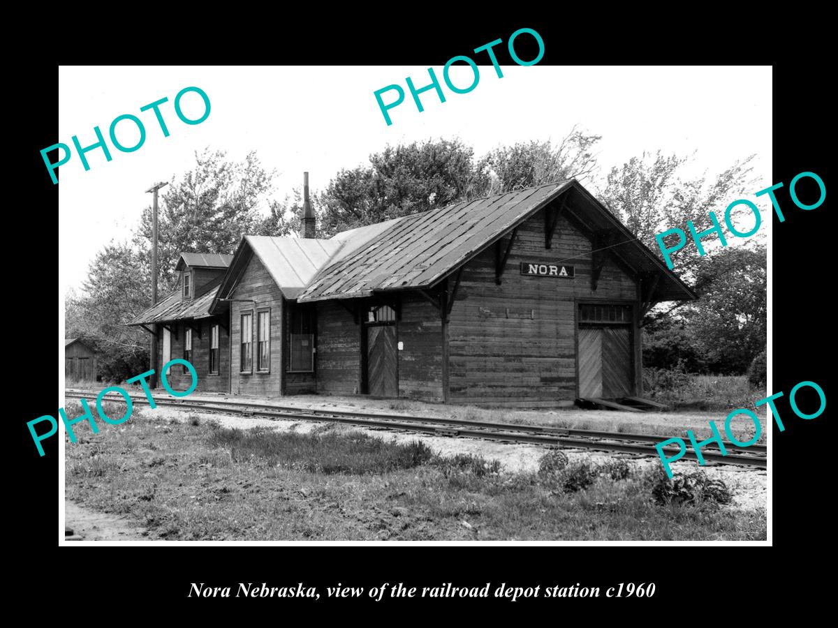 OLD LARGE HISTORIC PHOTO OF NORA NEBRASKA, THE RAILROAD DEPOT STATION c1960