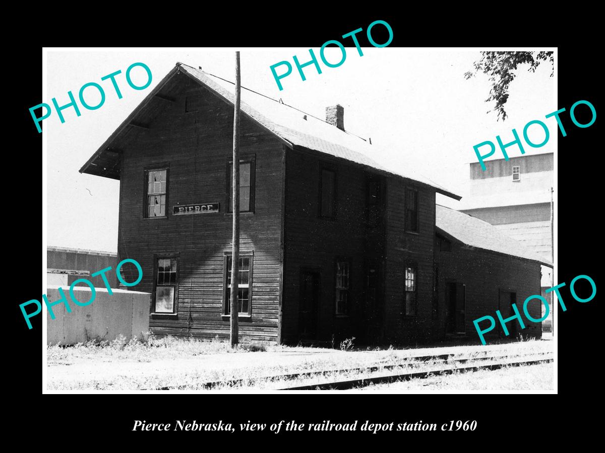 OLD LARGE HISTORIC PHOTO OF PIERCE NEBRASKA, THE RAILROAD DEPOT STATION c1960