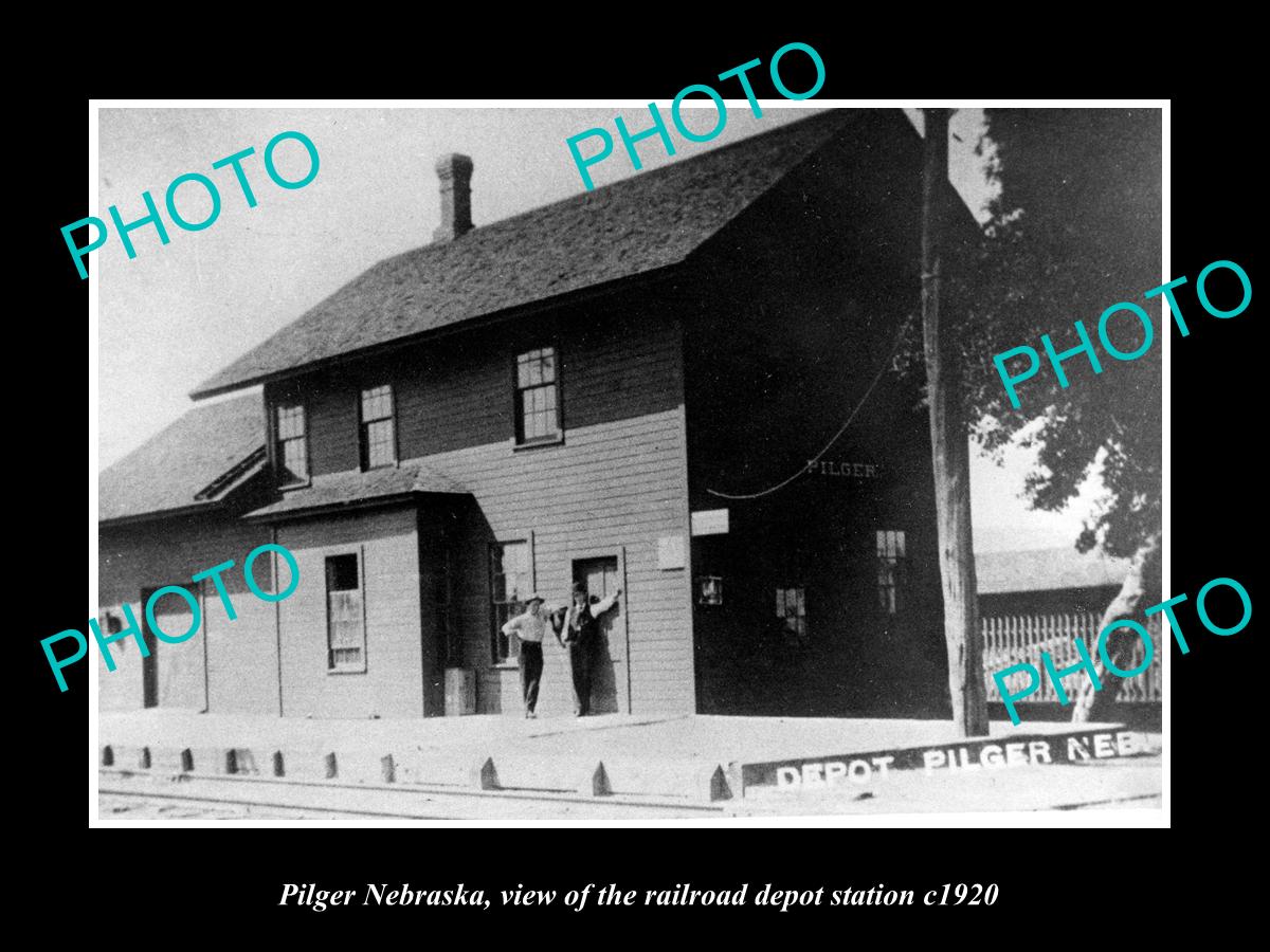 OLD LARGE HISTORIC PHOTO OF PILGER NEBRASKA, THE RAILROAD DEPOT STATION c1920