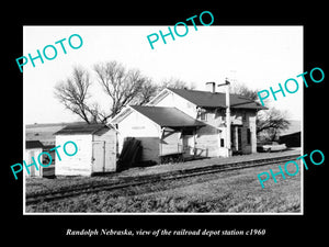 OLD LARGE HISTORIC PHOTO OF RANDOLPH NEBRASKA, THE RAILROAD DEPOT STATION c1960