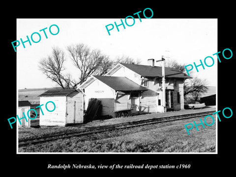 OLD LARGE HISTORIC PHOTO OF RANDOLPH NEBRASKA, THE RAILROAD DEPOT STATION c1960