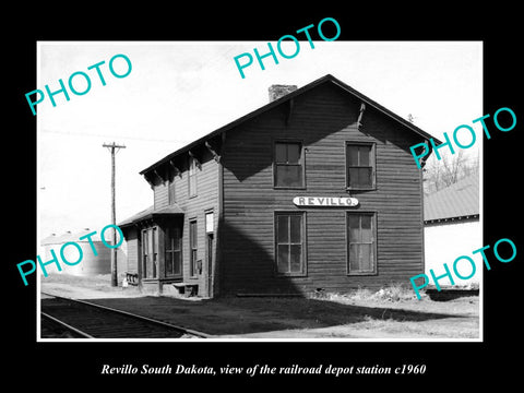 OLD LARGE HISTORIC PHOTO OF REVILLO SOUTH DAKOTA RAILROAD DEPOT STATION c1960