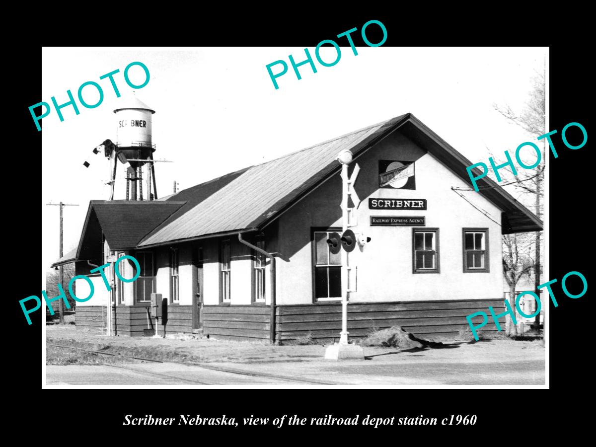 OLD LARGE HISTORIC PHOTO OF SCRIBNER NEBRASKA, THE RAILROAD DEPOT STATION c1960