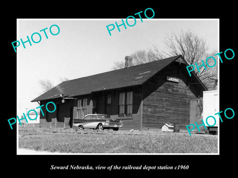 OLD LARGE HISTORIC PHOTO OF SEWARD NEBRASKA, THE RAILROAD DEPOT STATION c1960