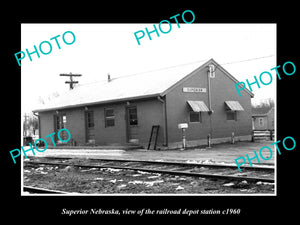 OLD LARGE HISTORIC PHOTO OF SUPERIOR NEBRASKA, THE RAILROAD DEPOT STATION c1960