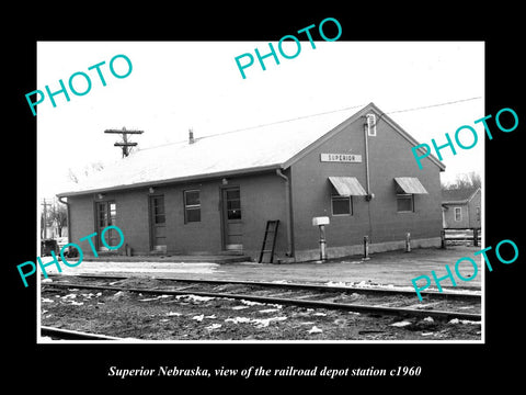 OLD LARGE HISTORIC PHOTO OF SUPERIOR NEBRASKA, THE RAILROAD DEPOT STATION c1960