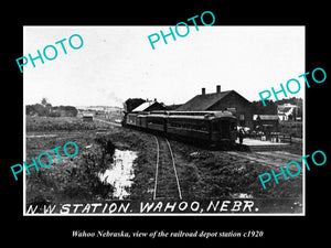 OLD LARGE HISTORIC PHOTO OF WAHOO NEBRASKA, THE RAILROAD DEPOT STATION c1920