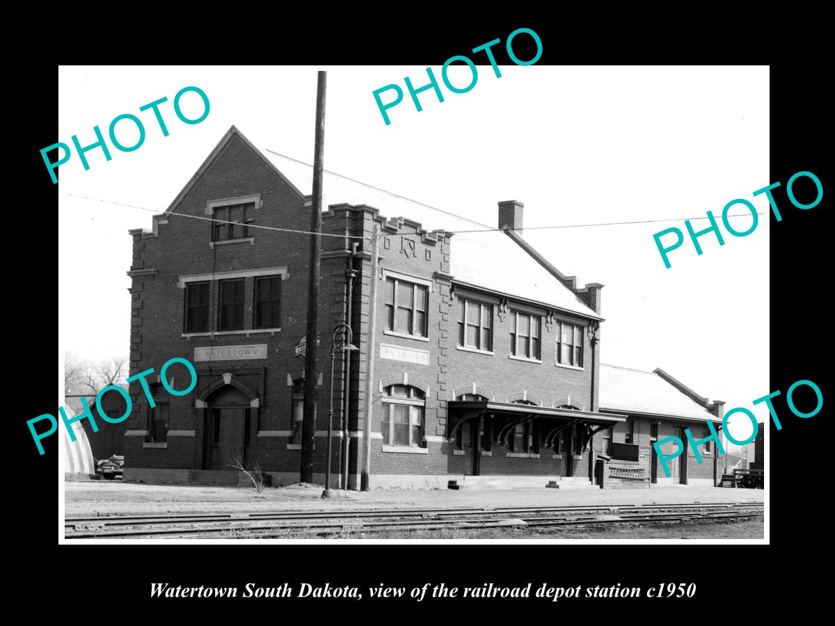 OLD LARGE HISTORIC PHOTO OF WATERTOWN SOUTH DAKOTA RAILROAD DEPOT STATION c1950