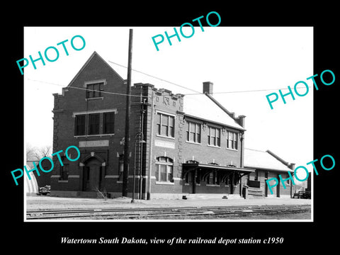 OLD LARGE HISTORIC PHOTO OF WATERTOWN SOUTH DAKOTA RAILROAD DEPOT STATION c1950