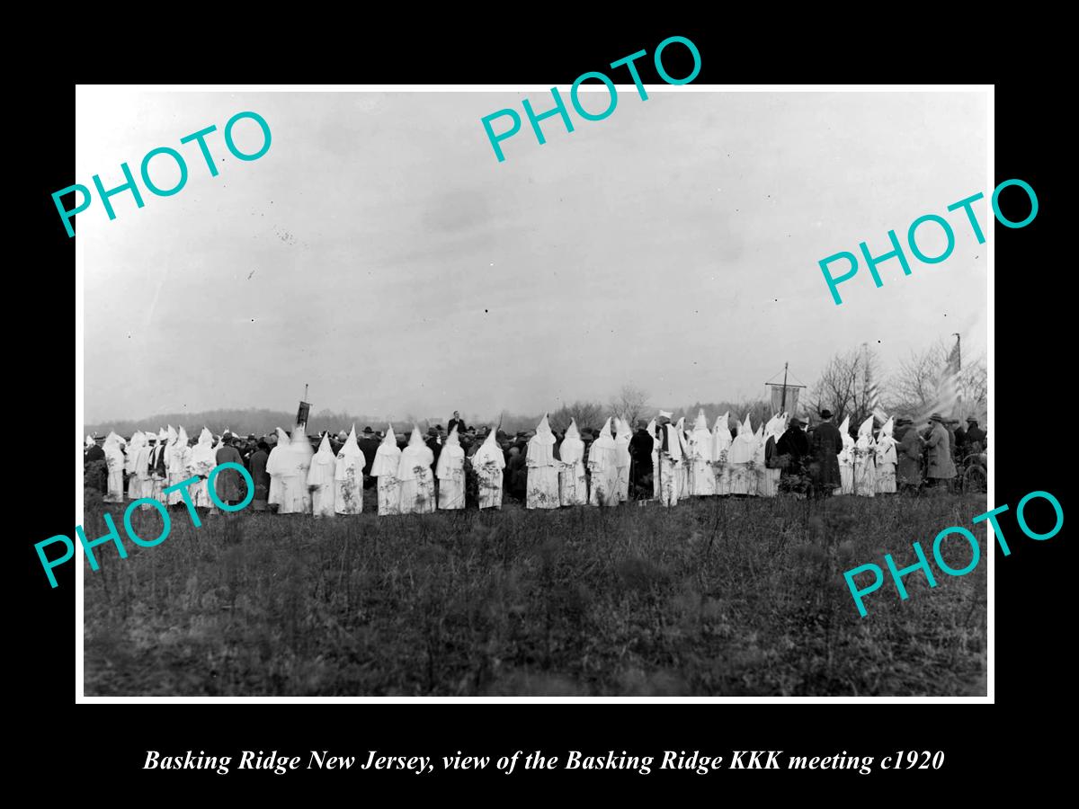 OLD LARGE HISTORIC PHOTO OF BASKING RIDGE NEW JERSEY KU KLUX KLAN MEETING c1920