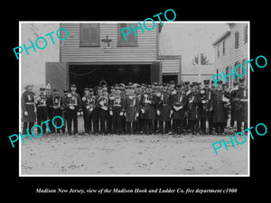 OLD LARGE HISTORIC PHOTO OF MADISON NEW JERSEY, THE FIRE DEPARTMENT CREW c1900