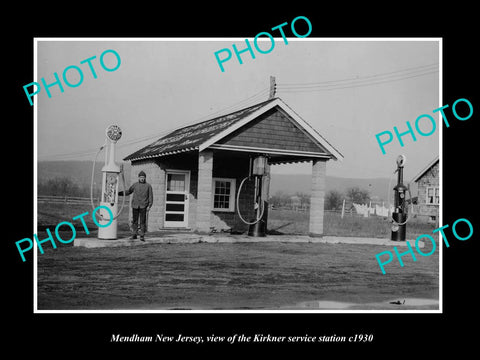 OLD LARGE HISTORIC PHOTO OF MENDHAM NEW JERSEY, SINCLAIR SERVICE STATION c1930