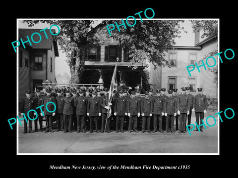 OLD LARGE HISTORIC PHOTO OF MENDHAM NEW JERSEY, THE FIRE DEPARTMENT c1935