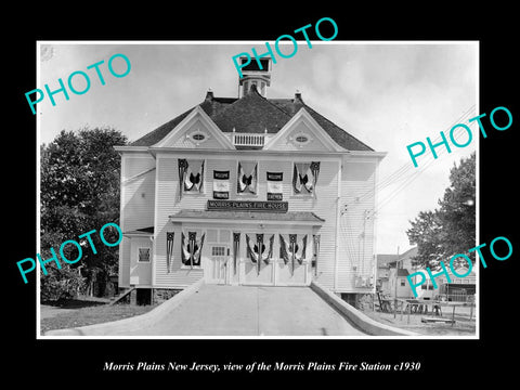 OLD LARGE HISTORIC PHOTO OF MORRIS PLAINS NEW JERSEY, THE FIRE DEPT STATION 1930