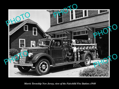 OLD LARGE HISTORIC PHOTO OF MORRIS TOWNSHIP NEW JERSEY, THE FIRE TRUCK c1940