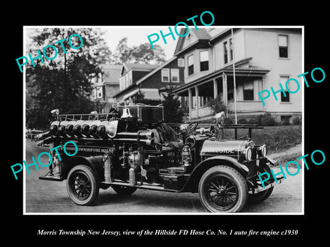 OLD LARGE HISTORIC PHOTO OF MORRIS TOWNSHIP NEW JERSEY, HILLSIDE FIRE TRUCK 1930