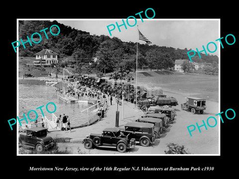 OLD LARGE HISTORIC PHOTO OF MORRISTOWN NEW JERSEY, 16TH NJ VOLUNTEERS B/P c1930