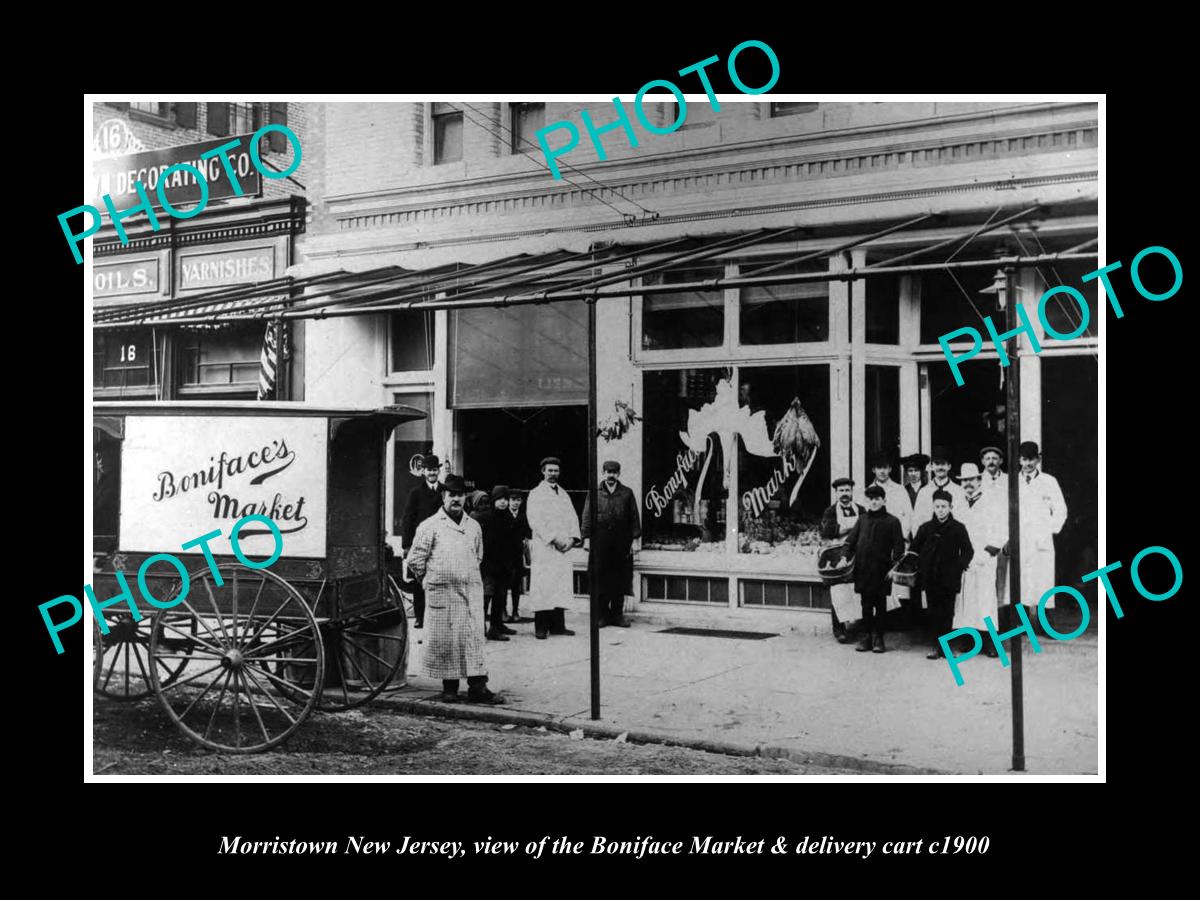 OLD LARGE HISTORIC PHOTO OF MORRISTOWN NEW JERSEY, THE BONIFACE MARKET c1900