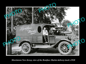 OLD LARGE HISTORIC PHOTO OF MORRISTOWN NEW JERSEY, BONIFACE MARKET TRUCK c1920