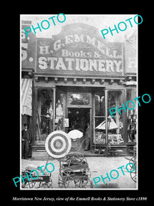 OLD LARGE HISTORIC PHOTO OF MORRISTOWN NEW JERSEY, THE EMMELL BOOK STORE c1890