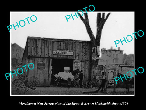 OLD LARGE HISTORIC PHOTO OF MORRISTOWN NEW JERSEY, THE E&B BLACKSMITH SHOP c1900