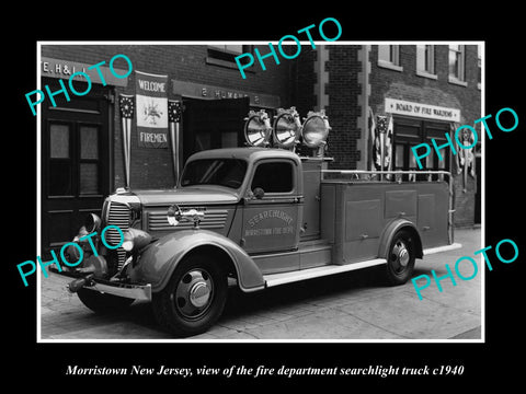 OLD LARGE HISTORIC PHOTO OF MORRISTOWN NEW JERSEY, FIRE DEPARTMENT TRUCK c1940