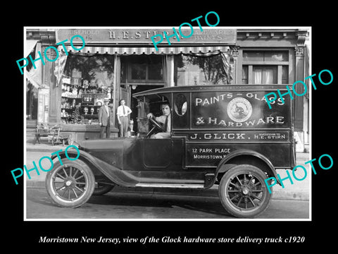 OLD LARGE HISTORIC PHOTO OF MORRISTOWN NEW JERSEY, THE GLICK HARDWARE TRUCK 1920