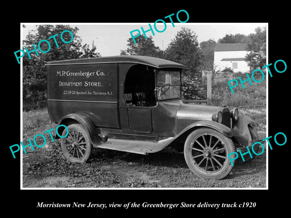 OLD LARGE HISTORIC PHOTO OF MORRISTOWN NEW JERSEY, GREENBERGER STORE TRUCK c1920