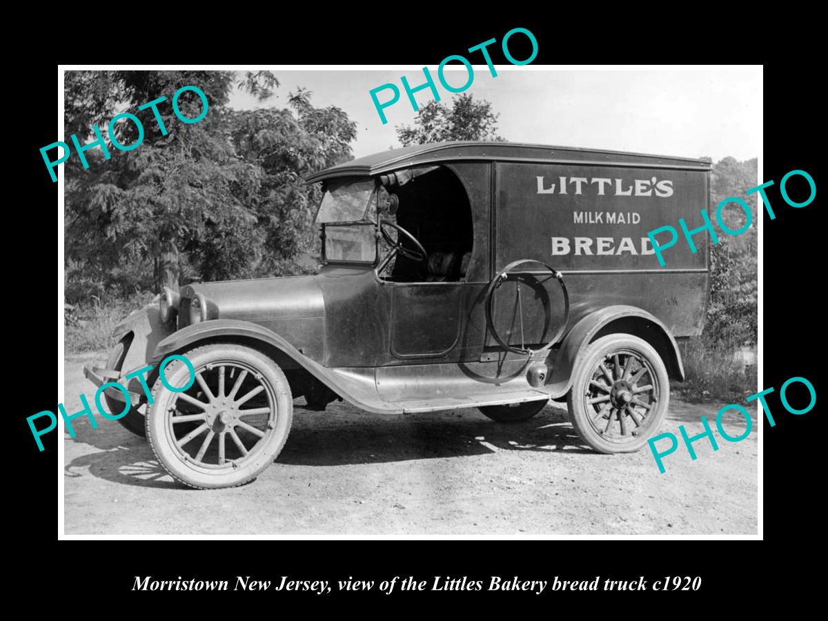 OLD HISTORIC PHOTO OF MORRISTOWN NEW JERSEY, LITTLES BAKERY BREAD TRUCK c1920