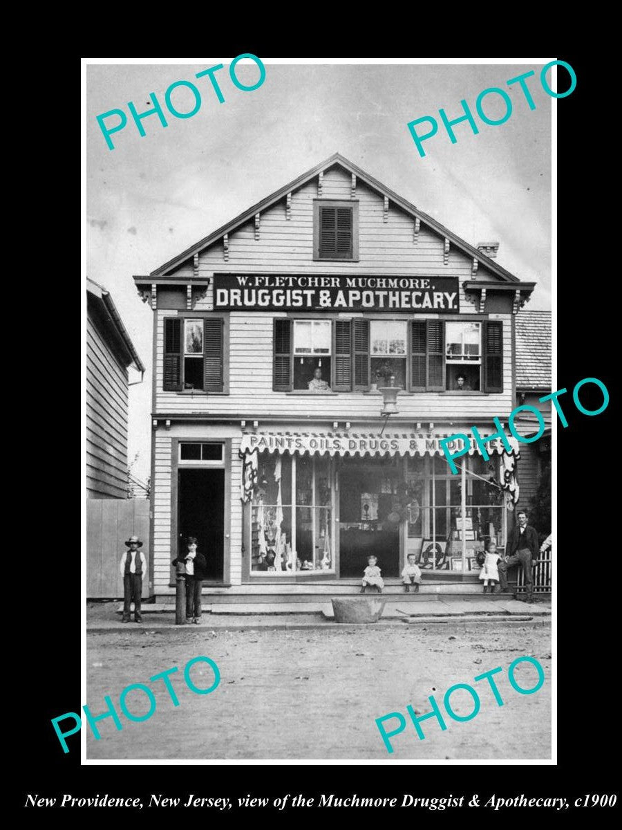 OLD HISTORIC PHOTO OF NEW PROVIDENCE NEW JERSEY, DRUG & APOTHECARY STORE c1900