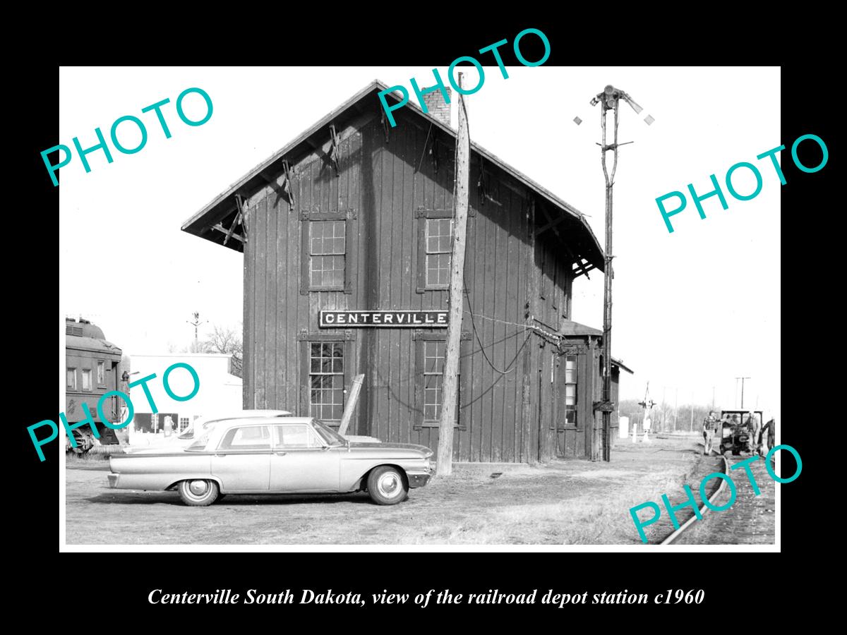 OLD LARGE HISTORIC PHOTO OF CENTERVILLE SOUTH DAKOTA, THE RAILROAD DEPOT c1960