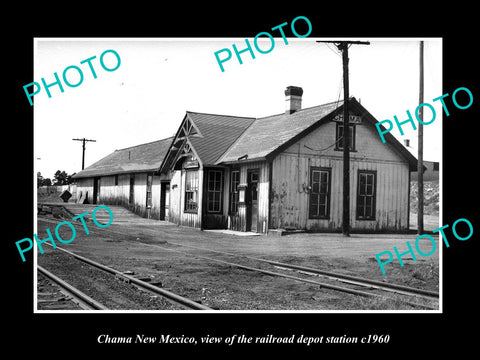 OLD LARGE HISTORIC PHOTO OF CHAMA NEW MEXICO, THE RAILROAD DEPOT c1960