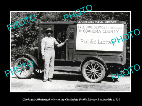 OLD LARGE HISTORIC PHOTO OF CLARKSDALE MISSISSIPPI, THE LIBRARY BOOKMOBILE c1930