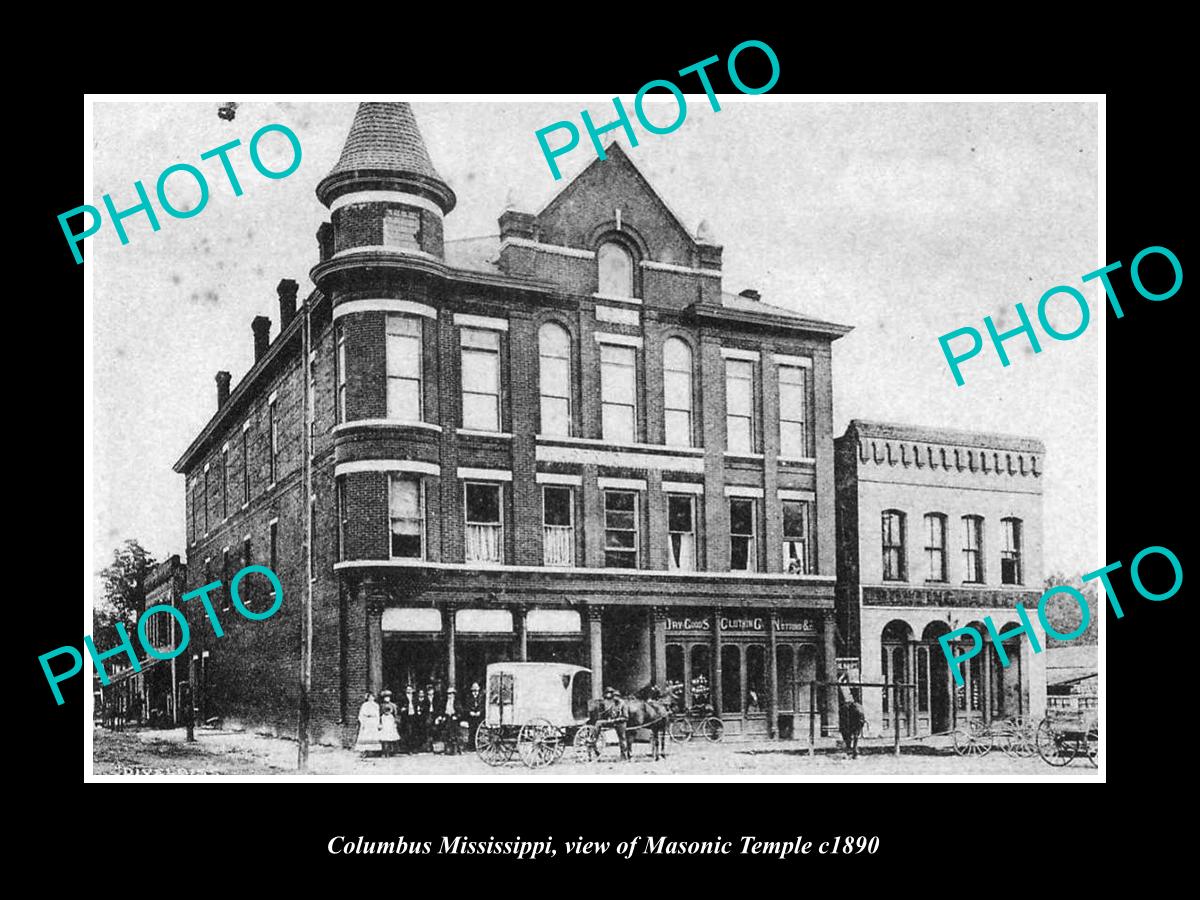 OLD LARGE HISTORIC PHOTO OF COLUMBUS MISSISSIPPI, VIEW OF MASONIC TEMPLE c1890