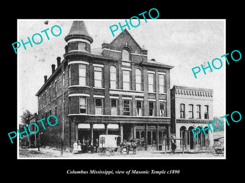 OLD LARGE HISTORIC PHOTO OF COLUMBUS MISSISSIPPI, VIEW OF MASONIC TEMPLE c1890