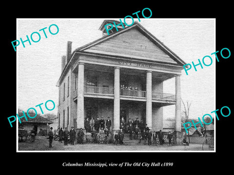 OLD LARGE HISTORIC PHOTO OF COLUMBUS MISSISSIPPI, VIEW OF OLD CITY HALL c1890